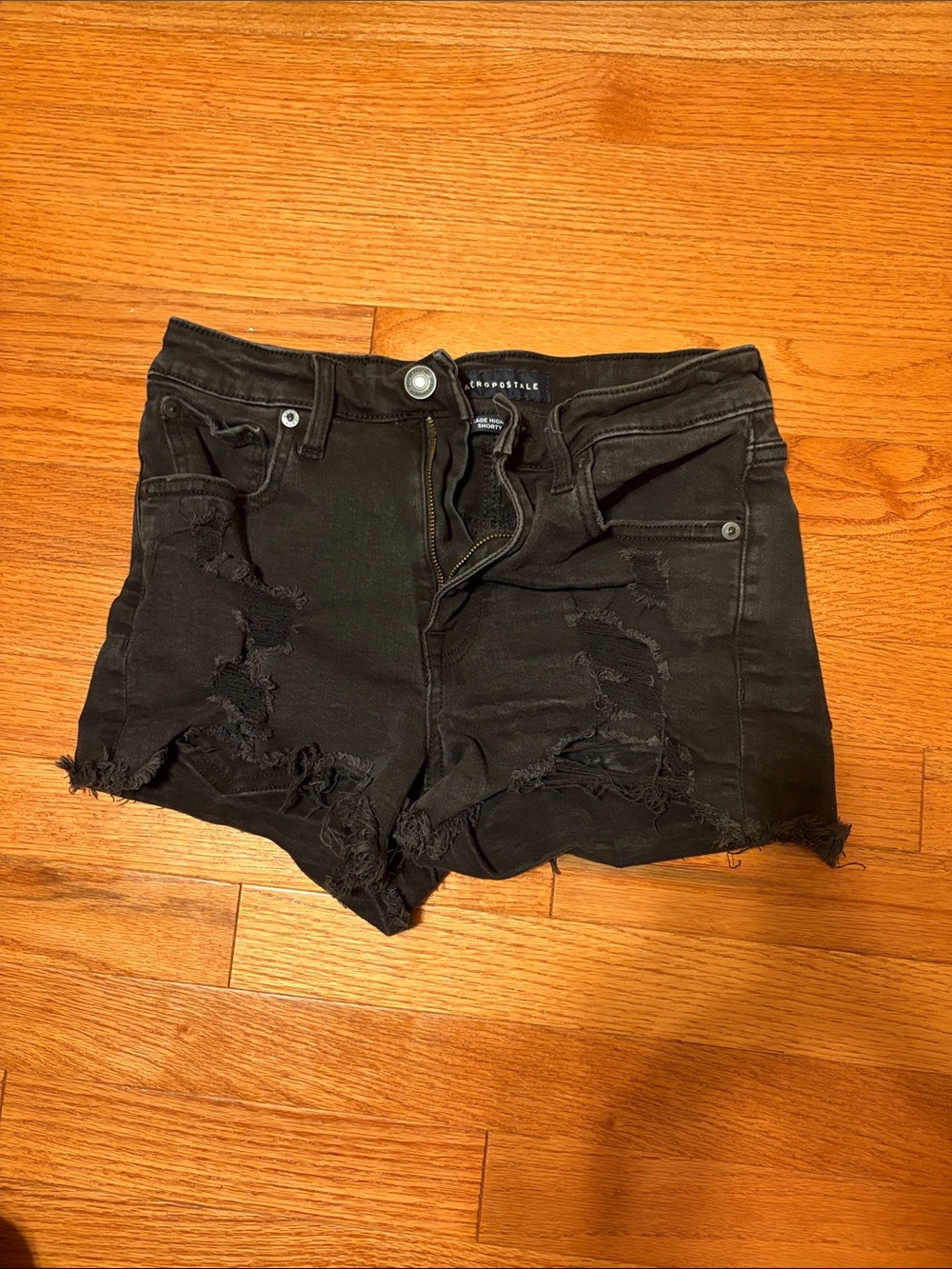 Aeropostale Black Frayed Distressed Denim Shorts